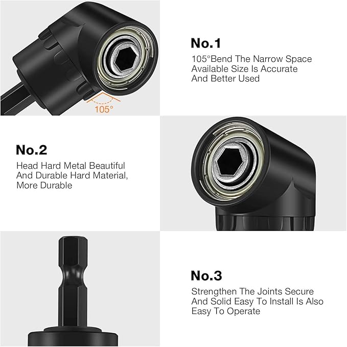 CIGOTU Right Angle Drill Adaptor,4-in-1 Impact Drill Bit Extension,360° Rotatable 1/4 3/8 1/2" Impact Grade Socket Adapter Set,105 Degree Angle Screwdriver Drill Bit for Household Workplace Industry