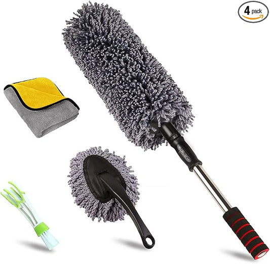upra Ultimate Car Duster Kit，Best Microfiber Multipurpose Duster,Interior &Exterior Cleaning Tools,Dashboard Detailing Brush,Scratch Lint Free,Pollen Removing,extendable Handle,Tuck,SUV,RV,Set of 4