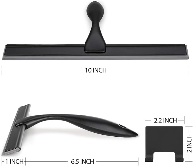 HIWARE All-Purpose Shower Squeegee for Shower Doors, Bathroom, Window and Car Glass - Black, Stainless Steel, 10 Inches