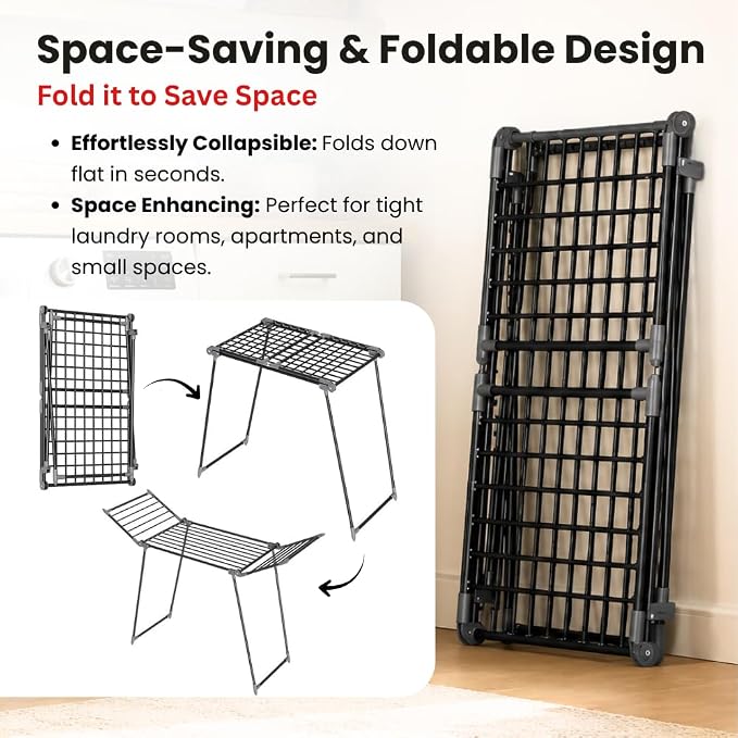 Clothes Drying Rack Foldable, Heavy Duty Metal Laundry Drying Rack for Indoor & Outdoor Use, Large Foldable Clothes Dryer Rack with 30KG Load Capacity, Space Saving Clothing Drying Rack