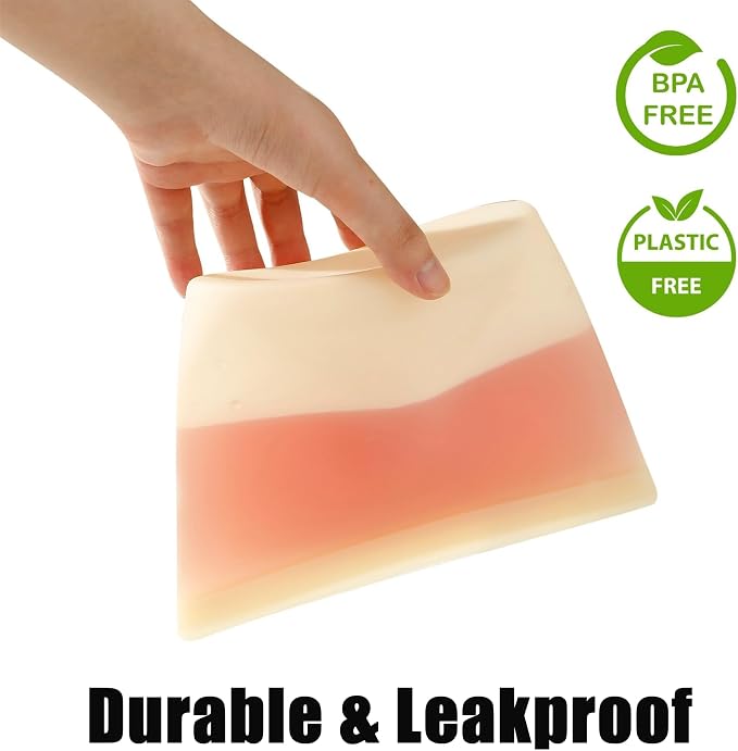 PandaEar 3 Pack Reusable Silicone Food Storage Bags, Sandwich Snack Bags Leakproof BPA Free Dishwasher Safe Food Storage Bags for Snacks, Fruits, Vegetables