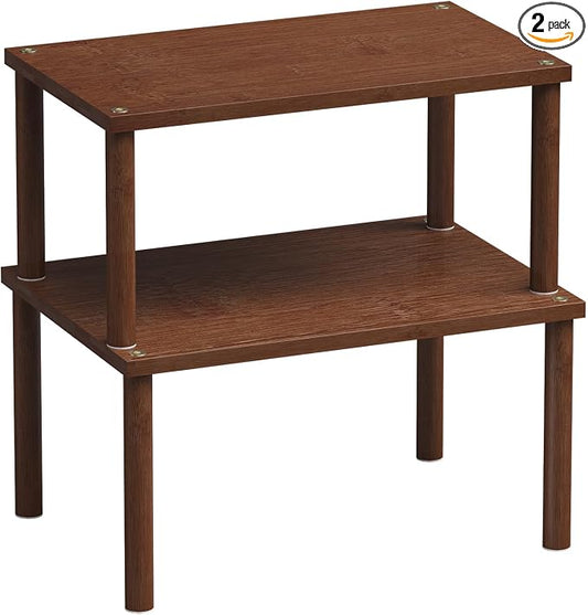 VERTORGAN Cabinet Organizer Shelf(Set of 2),Kitchen Counter Shelves,Bamboo Spice Rack Countertop and Cabinet,Stackable Expandable,Medium(Brown)