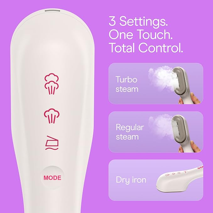 Conair Clothes Steamer, 2-in-1 Travel Steamer/Iron, Anti-Drip, Butter/Berry | Portable handheld garment steamer for clothes w/ iron, quickly removes wrinkles, dual voltage 120-240V & heats in 75 seconds