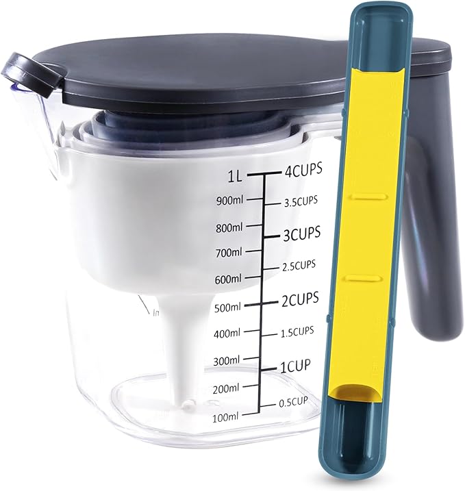 11-Pc Stackable Measuring Cups & Spoons Set with Lids, Blue | Kitchen gadgets for cooking & baking Includes 1 adjustable spoon & lid, 9 stackable cups & spoons, BPA-free & dishwasher safe