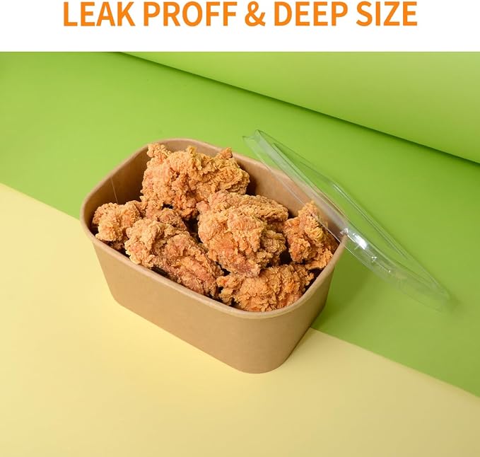 Celel 35 oz Paper Food Containers with Lids 50 Pack Meal Prep Containers | Disposable To Go Food Containers, Soak Proof, Microwavable and Freezer Friendly for Hot/Cold Use, 50 Bowls 50 Lids