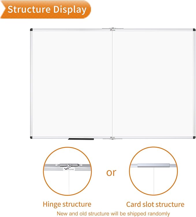 VIZ-PRO Magnetic Dry Erase Whiteboard, 48 x 36 Inches, Foldable | Silver Aluminum Frame, 4' x 3' Wall-Mounted White Board with Marker Tray for School Office and Home