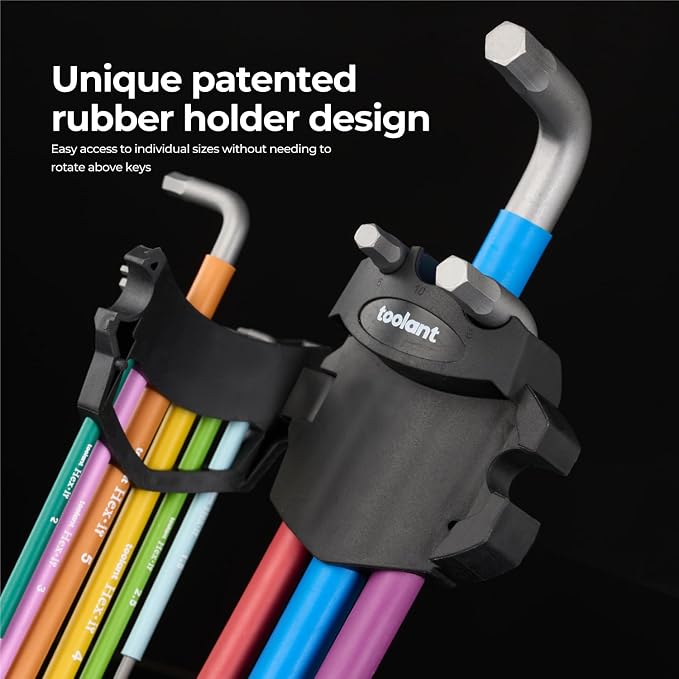toolant Metric Allen Wrenches Sets 9pcs, Extra Long Arm Allen Key Set with Ball End, Crafted Hex Key Set with Color Coded Sleeves, Unique Patented Holder Design for Magnetizing and Demagnetizing