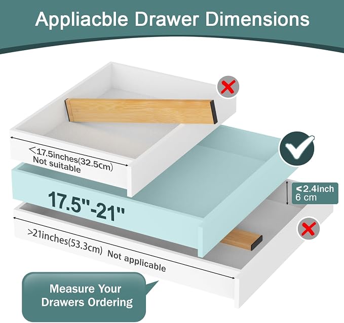 Lzerking Kitchen Drawer Dividers 4 Pack Adjustable Bamboo Drawer Organizer | 17-22" Adjustable, Spring Loaded, Expandable Utensil Organizer, Works in Kitchen, Dresser, Bathroom, Bedroom, Closet