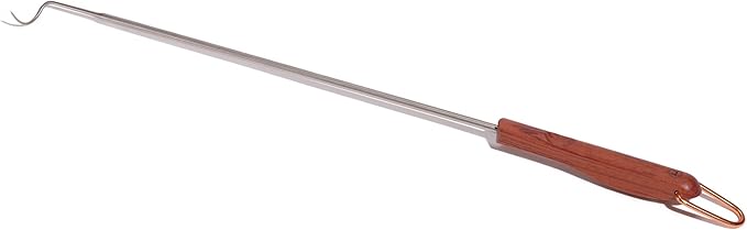 Outset Rosewood Handle Grill Meat Hook, BBQ Pigtail Food Flipper, 20 Inch, Stainless Steel