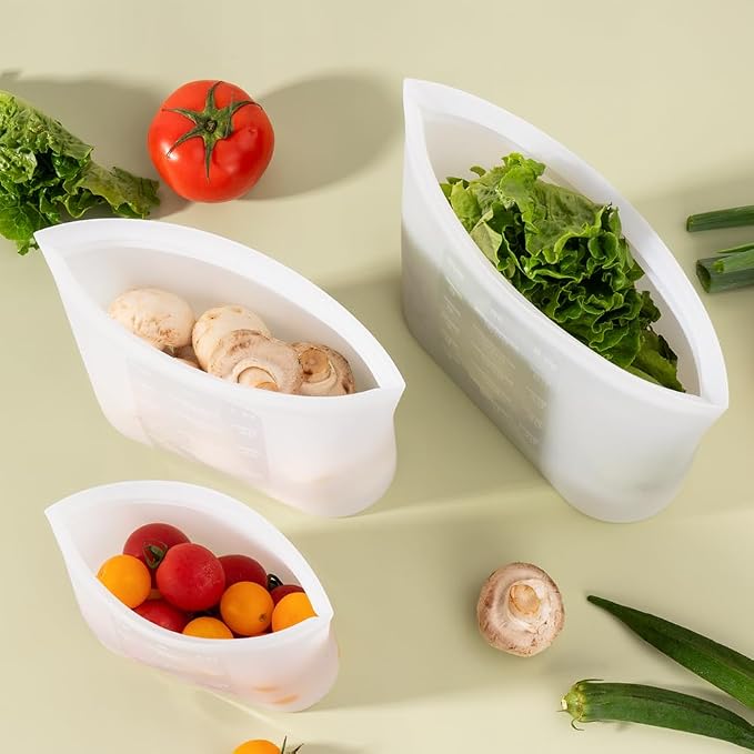 Reusable Sandwich & Snack Bags, 8 Pack 100% Silicone Stand Up Zip Lock Food Storage Bags for Food Container, Freezer Microwave Oven Dishwasher Safe, 4 Small 4 Extra Small, Translucent