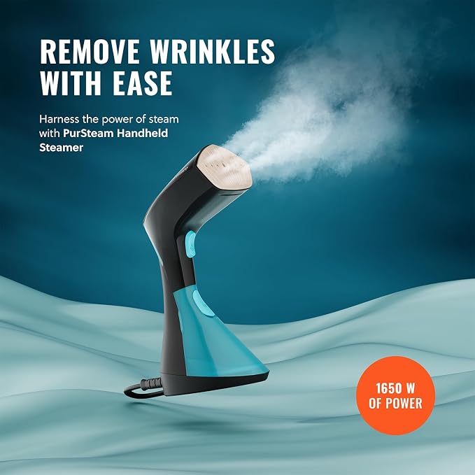 PurSteam Handheld Garment Steamer for Clothes – Powerful Wrinkle Remover with 3 Steam Settings, Large Removable Water Tank, and Fast Heat-Up – Portable Fabric Steamer for Home & Travel (Pack of 2)