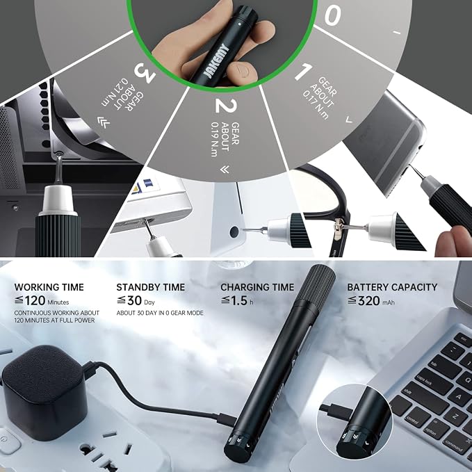 Mini Electric Screwdriver,JAKEMY Adjustable Torque Power Screwdriver Dual-mode Cordless Magnetic Precision Torx Screwdriver Bit Repair Tool kit USB Rechargeable with LED light for Electronics Consoles