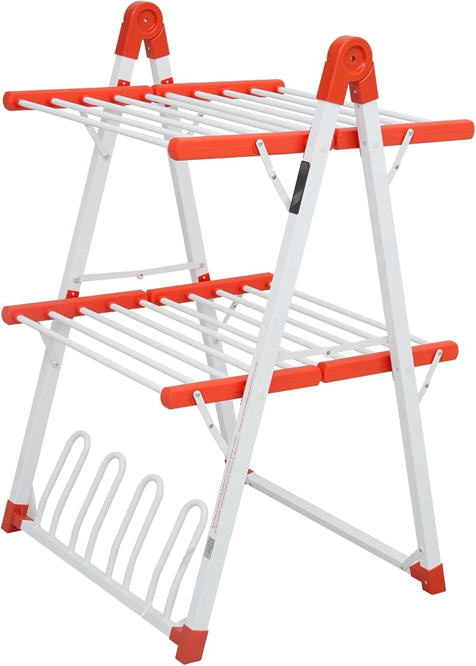Electric Heated Clothes Drying Rack,Foldable Heated Garment Dryer with Timer Shut-Off Laundry Rack for Clothes Shoes Socks,Aluminum Alloy