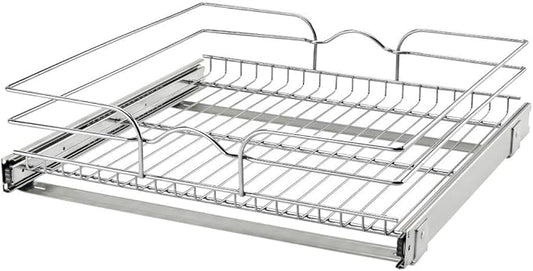 Rev-A-Shelf Steel Wire Pullout Drawer Organizer Shelf for Kitchen Cabinets, Slide Out Storage Basket, Min Opening Width of 20.5", 21" x 20", 5WB1-2120CR-1
