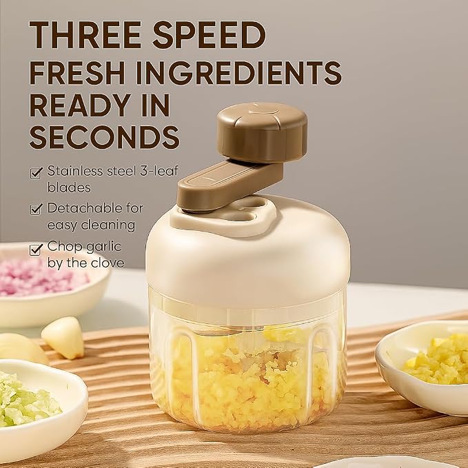 Manual Food Processor with 3-Speed Adjustable Crank,Hand Crank Food Chopper - Manual Multifunctional Portable Kitchen Gadget for Mincing Garlic, Vegetables, and Nuts