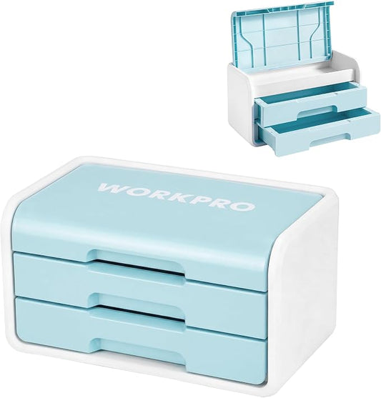 WORKPRO Small Storage Box with 2 Drawers and Flip-Top Lid | ABS Storage Case, PP Feet Pads, Arts and Crafts, Beads, Sewing Supplies, DIY Material Organization