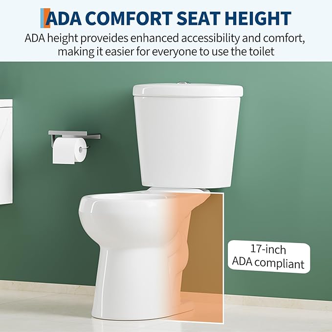 17" Round Dual Flush Toilet Bowl Only – Upgraded Power Flush, Top Dual Button, Includes Internal Tank Parts, No Seat – Perfect for Eco-Friendly Half Bath Remodel