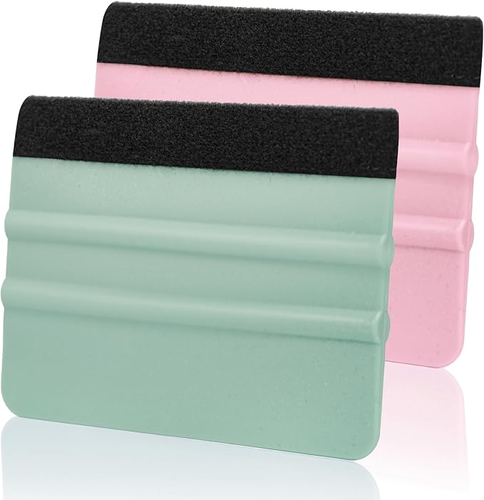 AMZDEPOT Vinyl Squeegee, 4 Inch, Teal and Pink, 2 Pcs | Extra 2 Felt Replacements, Car Wrap, Craft Sign Making, DIY Crafting, Window Tint