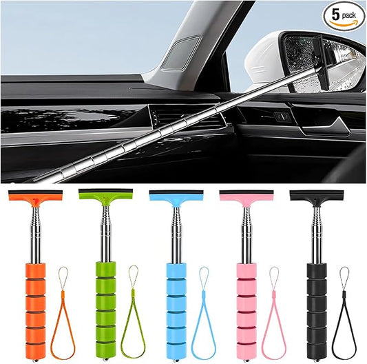 5PC Car Side Mirror Squeegee, Retractable Vehicle Rearview Mirror Glass Cleaner Wiper for Rainy Foggy Weather, Portable Auto Rear View Windshield Cleaning Tool, Universal for Vehicles