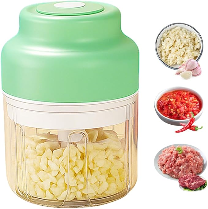 2026 New Electric Garlic Chopper, Mini Portable Veggie Chopper USB Charging Wireless Food Processor, Upgrade Electric Mini Garlic Chopper Set Wireless Veggie Grinder (Green, 250ML)