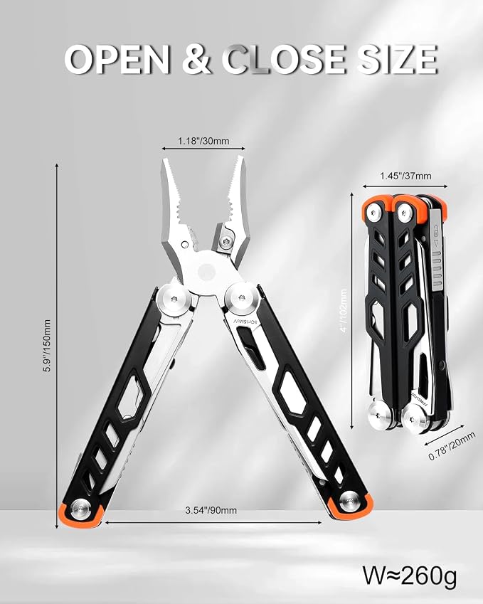 15-in-1 Multitool Pliers with Sheath, Stainless Steel, Black | Folding Multi Tool, Needle Nose Pliers & Wire Cutters, Knife, Saw, Screwdrivers, Bottle Opener, EDC Pocket Knife