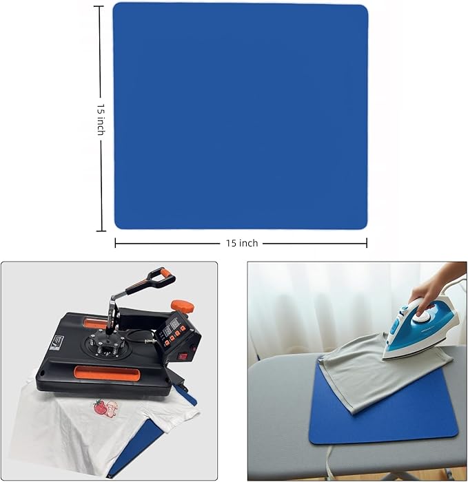 LGIB Silicone Heat Press Mat 15x15 Inch, Heat Resistant & Fireproof, Double Sided Washable Heat Press Pad for Vinyl Ironing HTV Transfer Sublimation & Crafting Projects,Blue