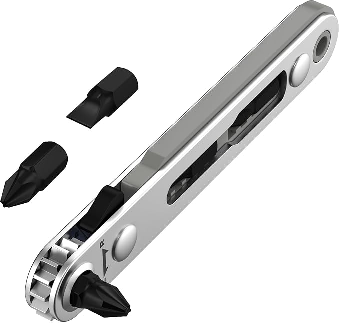 Bates- Mini Ratchet Wrench, 1/4" Magnetic 90 Degree Screwdriver, Gray, Low Profile Right Angle Screwdriver for Tight Spaces