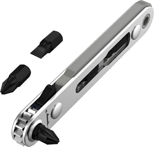 Bates- Mini Ratchet Wrench, 1/4" Magnetic 90 Degree Screwdriver, Gray, Low Profile Right Angle Screwdriver for Tight Spaces