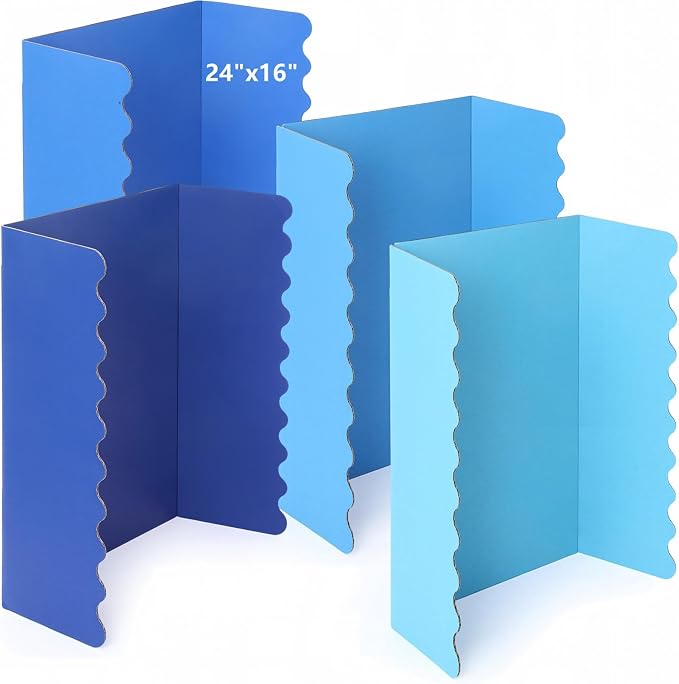 Mooliwe 4 Pack 24 X 16 Trifold Poster Board Tri Fold Poster Boards Foldable Corrugated Business Presentation Display Paper Boards for Science Fair Events, School Projects, Exhibitions