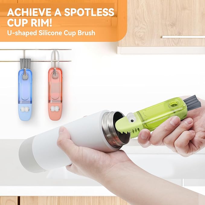 3 in 1 Cup Lid Gap Cleaning Brush Set, Multifunctional Bottle Cleaning Brush, Silicone Cup Lid Gap Cleaner, Home Kitchen Crevice Cleaning Tools (Red)