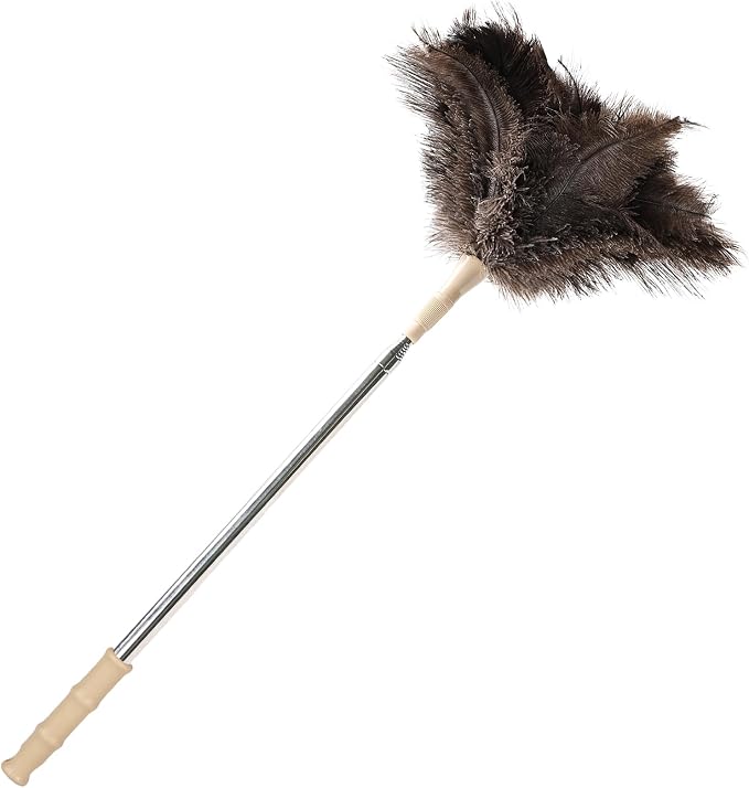 Extendable Ostrich Feather Duster 27-94 Inch, Natural Cleaning Duster Extension Pole Reusable for High Ceilings, Fans, Blinds, Furniture, Interior & Roof Dusting(one Pack)