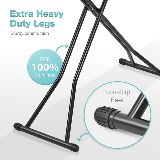 APEXCHASER Foldable Ironing Board Full Size, Iron Board with Heat Resistant Cover, Iron and Ironing Boards Set with 7-Lever Height Adjustable, Iron Table Stand with Non-Slip Metal Legs 14x54,Blue