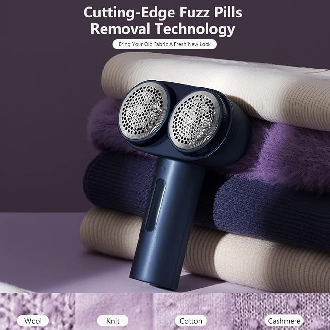 Nesugar Dual-Head Fabric Shaver, Electric Lint Remover with Green Light | 3 speed settings, honeycomb mesh protection & green light identification. Ideal for sweaters, coats, couch & linens.