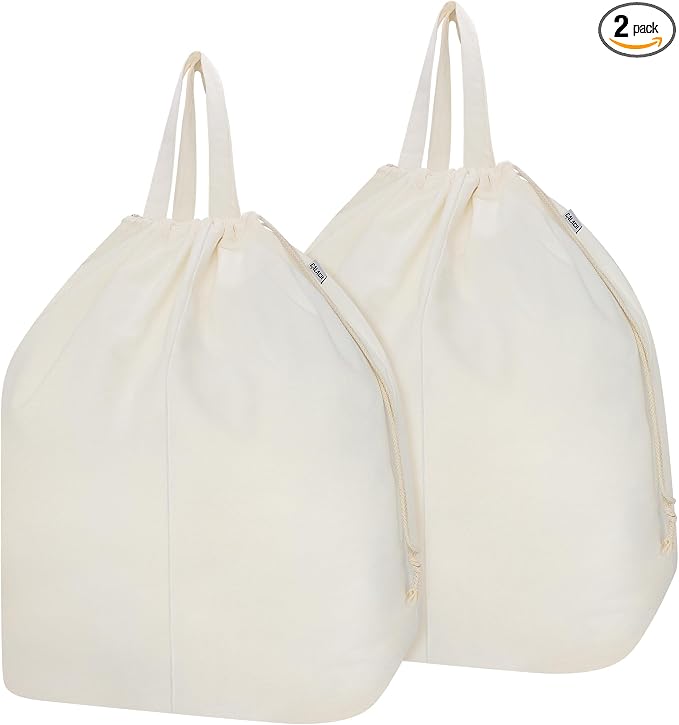 Canvas Laundry Bags with Handles & Rectangular Base 20"Wx15"Dx27.6"H 2 Pack | Extra Large Heavy Duty Laundry Basket Hamper Liner Replacement, Washable Canvas Drawstring Dirty Clothes Bag, Beige