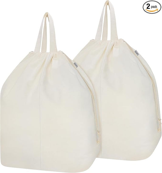 Canvas Laundry Bags with Handles & Rectangular Base 20"Wx15"Dx27.6"H 2 Pack | Extra Large Heavy Duty Laundry Basket Hamper Liner Replacement, Washable Canvas Drawstring Dirty Clothes Bag, Beige