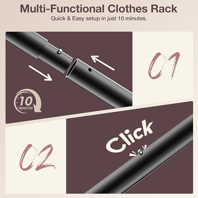 Clothes Rack, Double Rods Rolling Clothing Rack for Hanging Clothes Load 260 LBS Closet Rack with Wheels, Metal Portable Garment Rack for Bedroom Laundry Living Room, Black