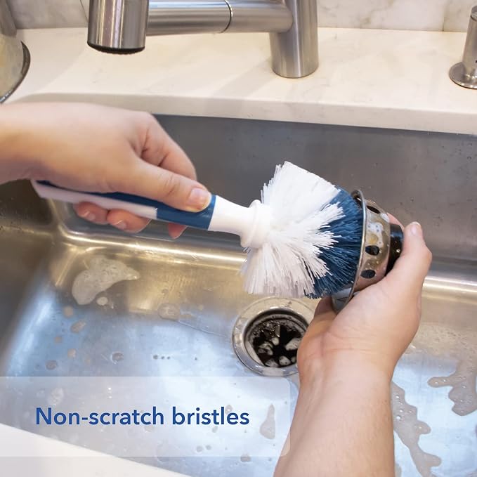 Unger Sink and Dish Scrub Brush, Kitchen Washing Scrubber for Hard-to-Reach Corners, Small Cleaning Supplies, Non-Scratch Bristles, Glassware, Pots, Pans, Tumblers, Drains, and Disposals (Pack of 10)