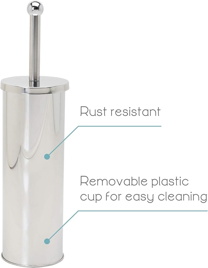 Zenna Home Toilet Brush and Holder Set, Rust Resistant Stainless Steel Toilet Bowl Brush, Discreet Bathroom Cleaning Scrubber with Stiff Bristles, Stainless Steel
