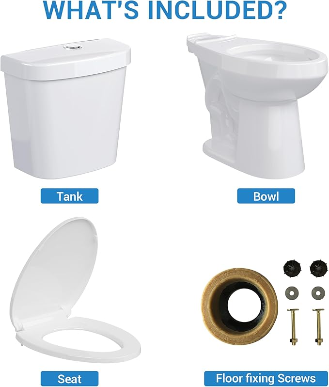 Two-Piece Toilets for Bathrooms, Comfort ADA Height 19", Elongated with Soft Close Seat, Power Flush 1.28 GPF