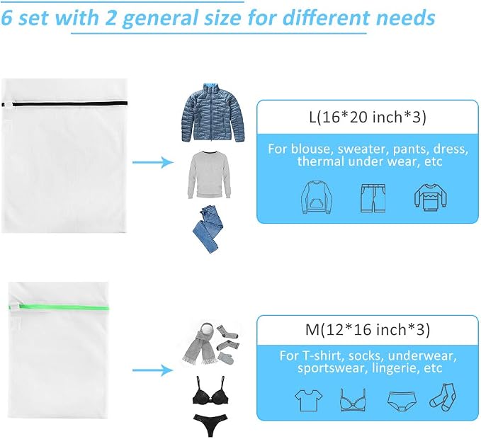 GOGOODA Mesh Laundry Bags for Delicates Durable Protective Wash Bags | Travel Storage Bags for Intimates Lingerie, 6PCS （3L,3M）
