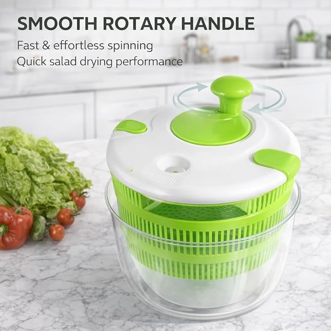 Salad Spinner Large Capacity Vegetable Washer & Lettuce Dryer Bowl, Easy Manual Spin Vegetable Dryer for Fruits, Produce & Greens, BPA Free Kitchen Salad Spinner