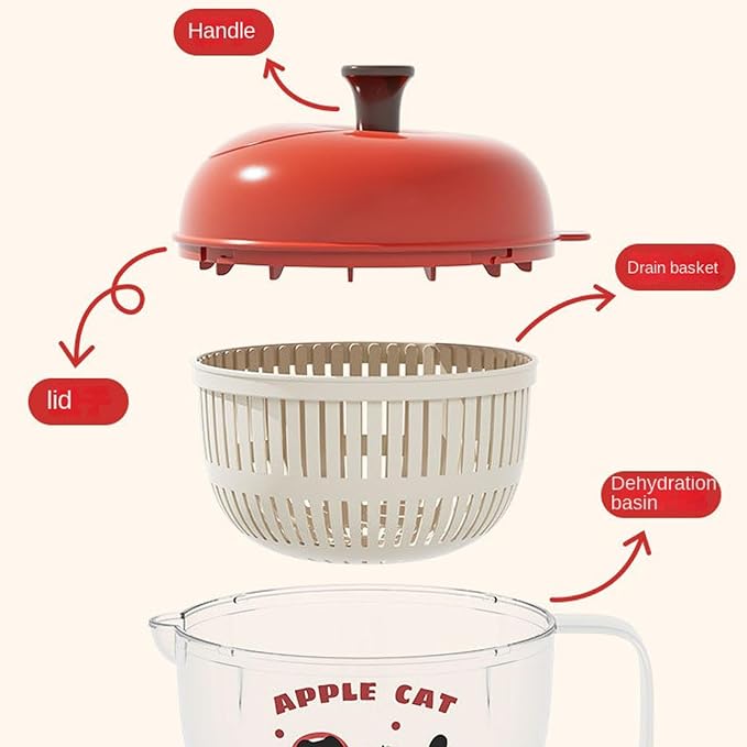 Salad Spinner - Compact Draining Bowl | Fruit Spinner Dryer, Simple Brake Fresh Ingredient Fruit Washer For Cleaning Vegetables Berry Cheese Kitchen Meal Prep Home Food