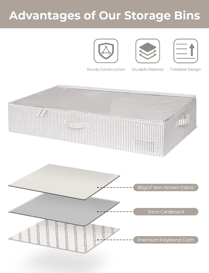StorageWorks Large Under Bed Storage Containers with Handles and Label Holder, 2 Pack Ultra-thick Fabric Underbed Bins, Closet Organizer for Clothes, Blankets, Sweater