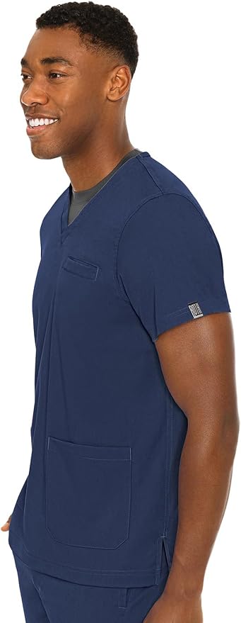Med Couture Rothwear Touch Mens Scrubs Top 3 Pockets Modern Fit | 2-Way Stretch, Ultra-Soft Fabric, Lightweight Feel, Knit Details, Side Vents, Durable Construction, Easy Care