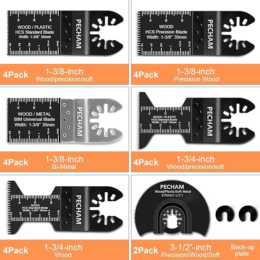 24PCS Universal Wood Metal Oscillating Multitool Quick Release Saw Blades Fit Porter Cable Black & Decker Rockwell Ridgid Ryobi Milwaukee Chicago Craftsman