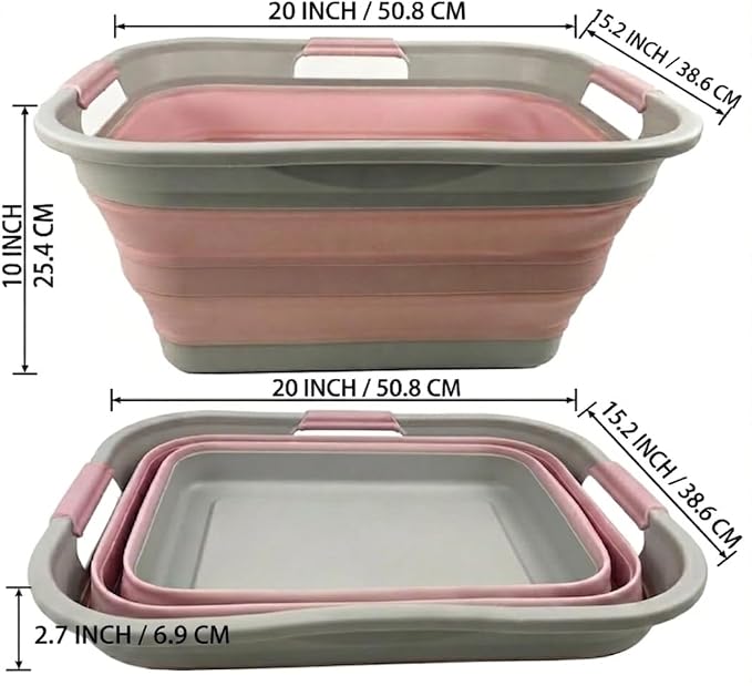 SAMMART 30L (8 gallon) Collapsible Plastic Laundry Basket-Foldable Pop Up Storage Container/Organizer-Portable Washing Tub-Space Saving Hamper/Basket (1, Grey/Pale Pink)