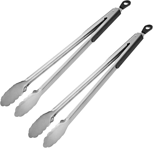 BBQ Tongs, AOOSY 16 Inch Salad Tongs Grill Tongs for Cooking BBQ Extra Long Wide Scalloped Gripping Edge Kitchen Tongs, Set of 2