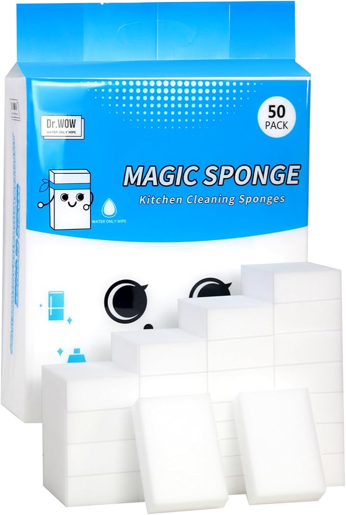 Extra-Thick Melamine Sponge Erasers, 3.94 x 2.76 x 1.18 in, 50 Count | Water-activated extra-thick pads lift grime on kitchens, baths, tile, sinks and appliances; cut to fit tight spaces.