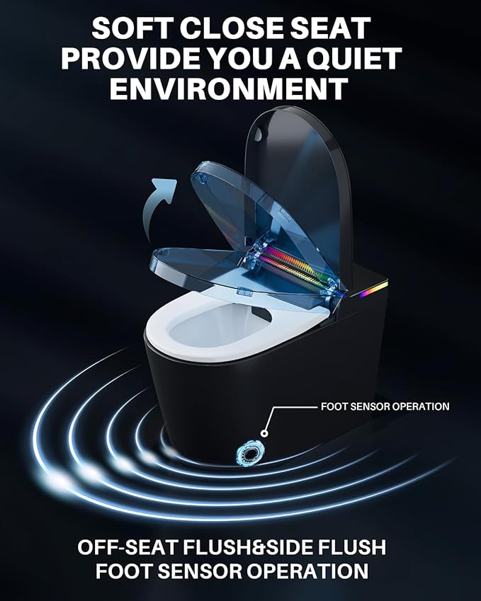 WinZo Smart toilet with bidet built in,Tankless Toilet Auto Open/Close Lid with Dryer, ADA Comfortable Height, Instant Warm Water, Power Outage and Flush,Foot Sensor, LED Display, 1.28GPF Grey