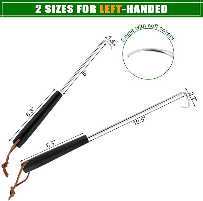 HaSteeL Meat Hook Flipper Set of 2, Stainless Steel Pigtail Food Flipper Turner 12Inch & 17Inch, BBQ Accessories Great for Grilling Smoking Frying, Long Body & ABS Handle, Easy to Clean & Left Handed